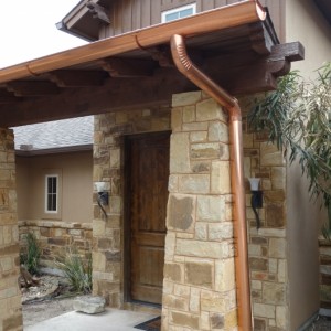 Copper Gutters on a Stone Porch