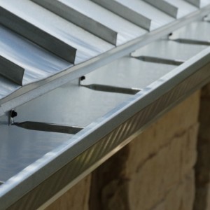 silver metal rain gutters