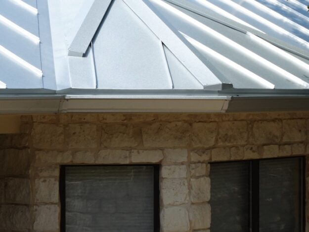 metal roof with matching rain gutters