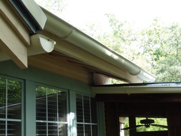porch with newly installed gutters