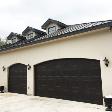 house painted tan with black accents